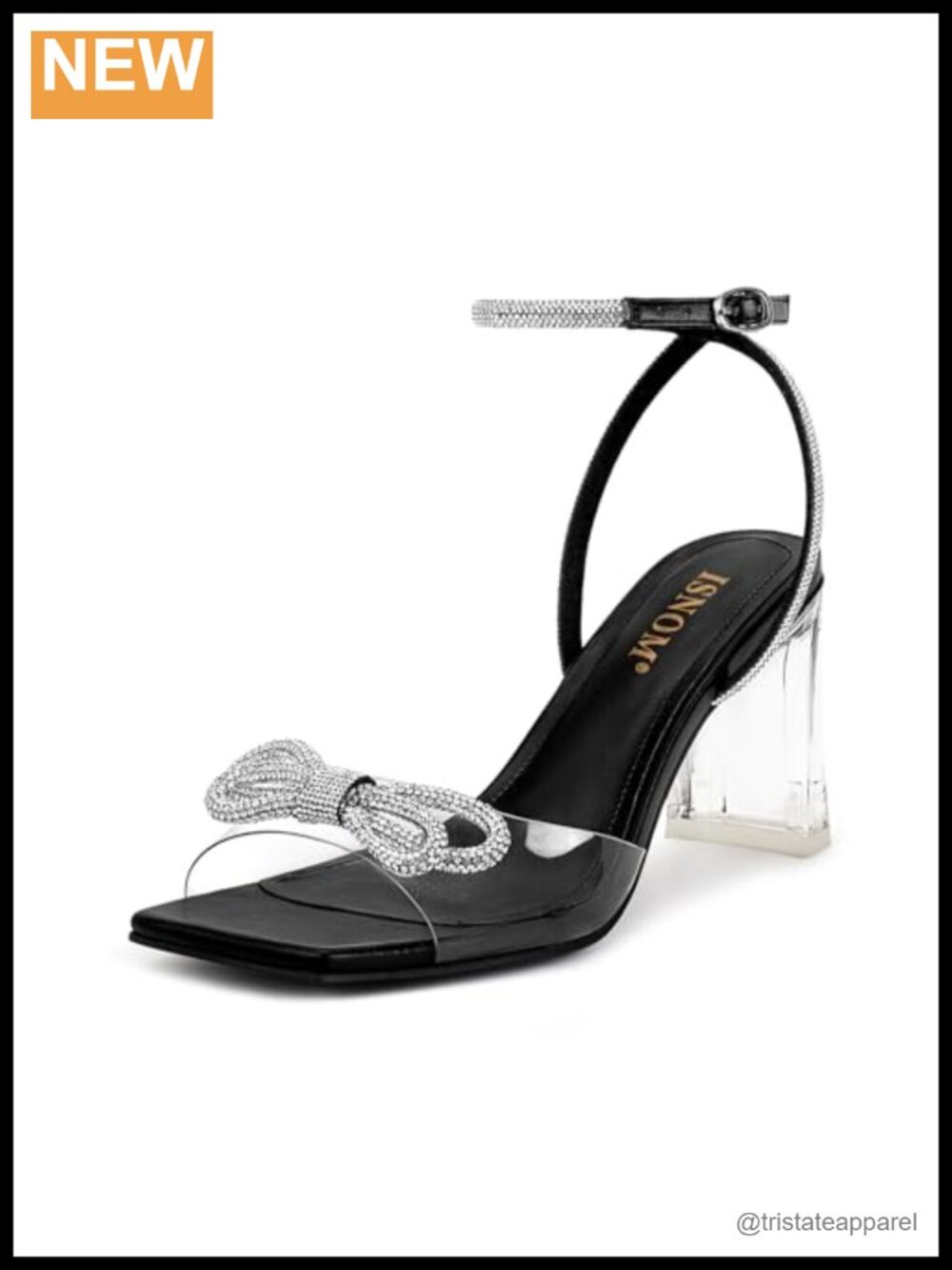 Clear Heels for Women Square Toe Block Heel with Bow